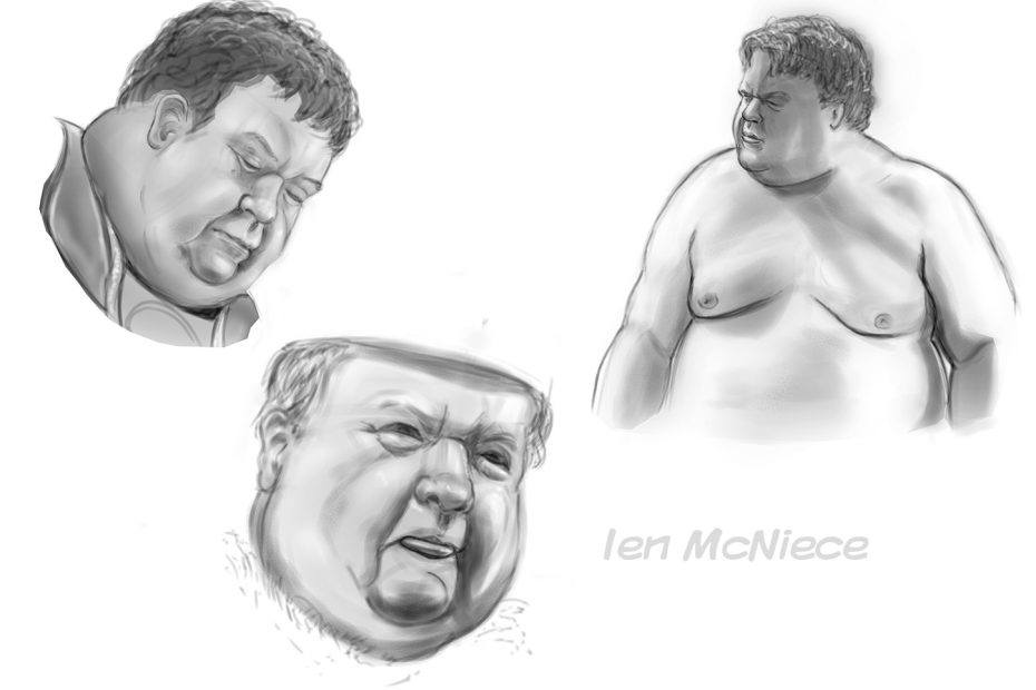 Ien-McNeice sketch portrait face, naked torso