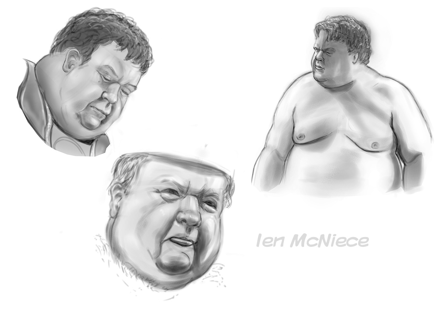 ien-mcneice sketch portrait face, naked torso