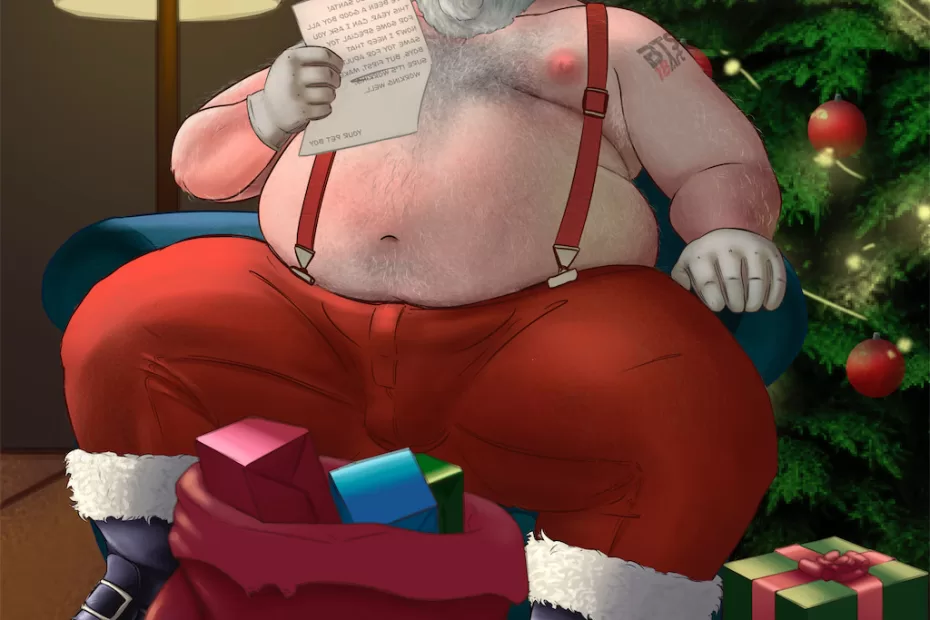 big hairy daddy like a santa in white pants and naked torso - 2